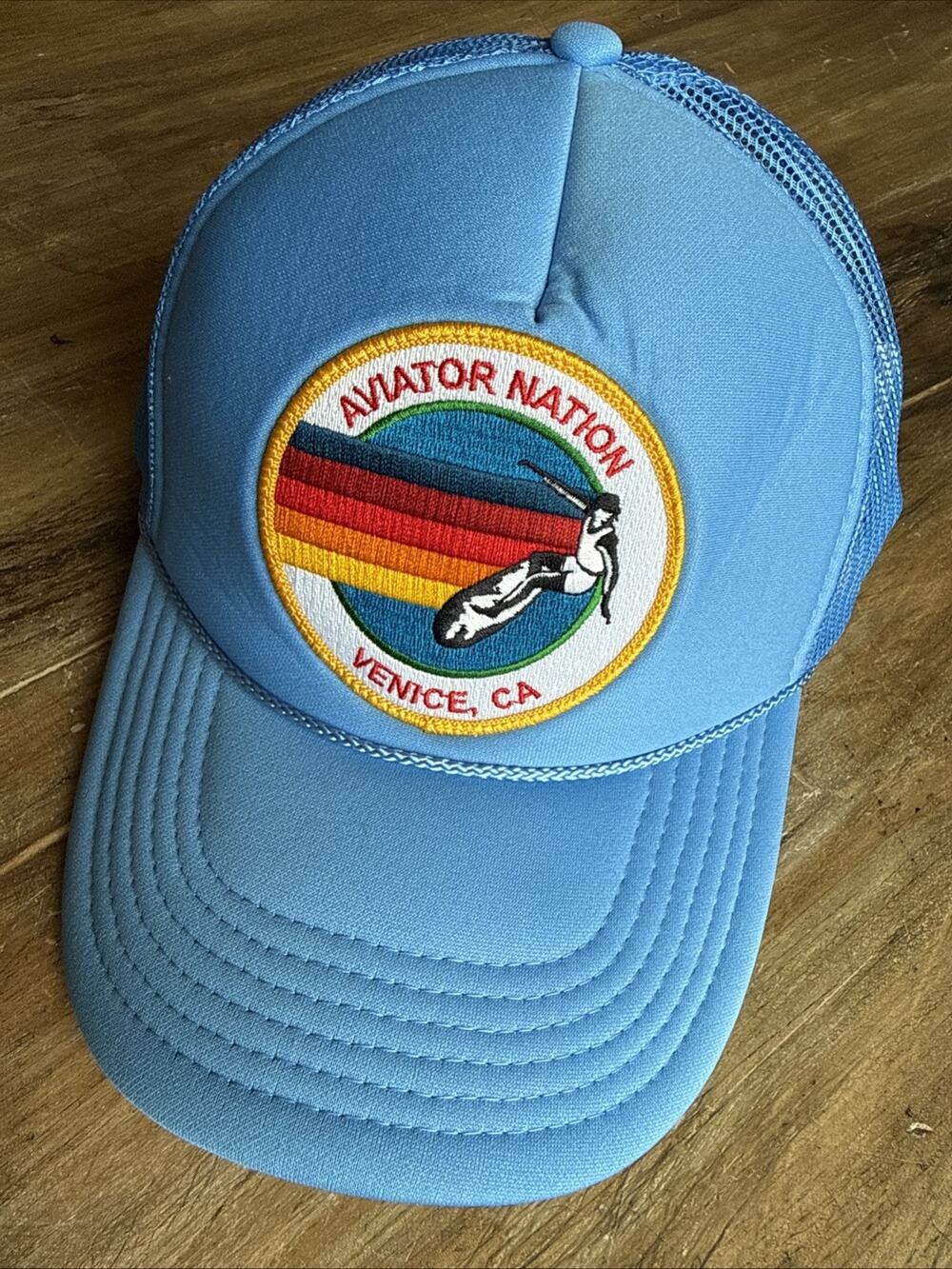 Aviator Nation Venice Trucker Hat Neon Blue Rainbow Surfer Snapback Cap OS NWOT